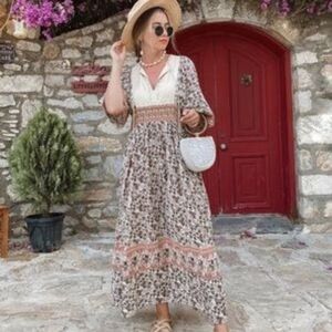 Zara Midi Maxi Boho Dress with Shell Accents Size XS